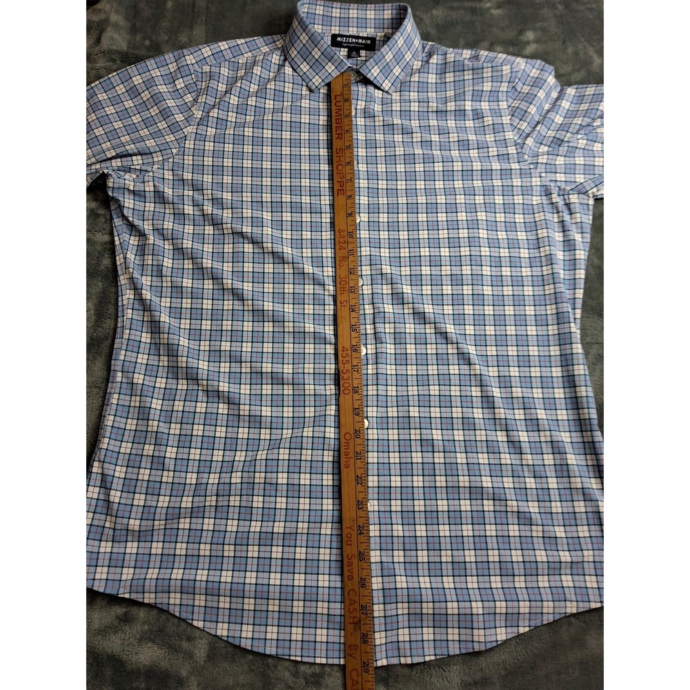 Mizzen+Main Lightweight Leeward Dress Shirt Mens XL Trim Blue Plaid Performance - Picture 9 of 11